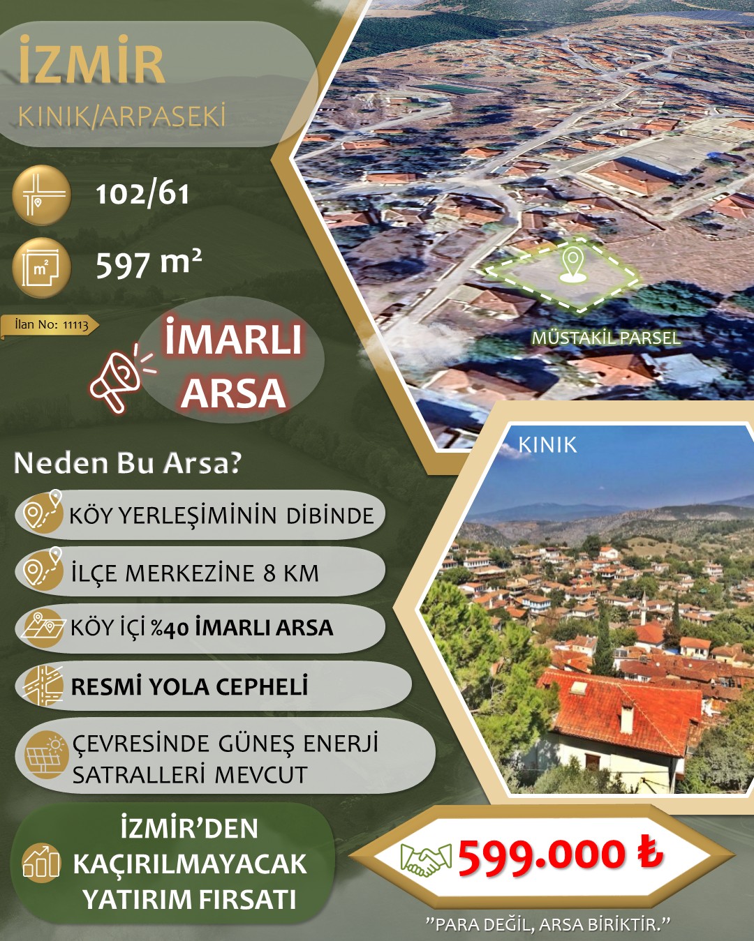 İzmir Kınık Arpaseki  İmarlı Arsa